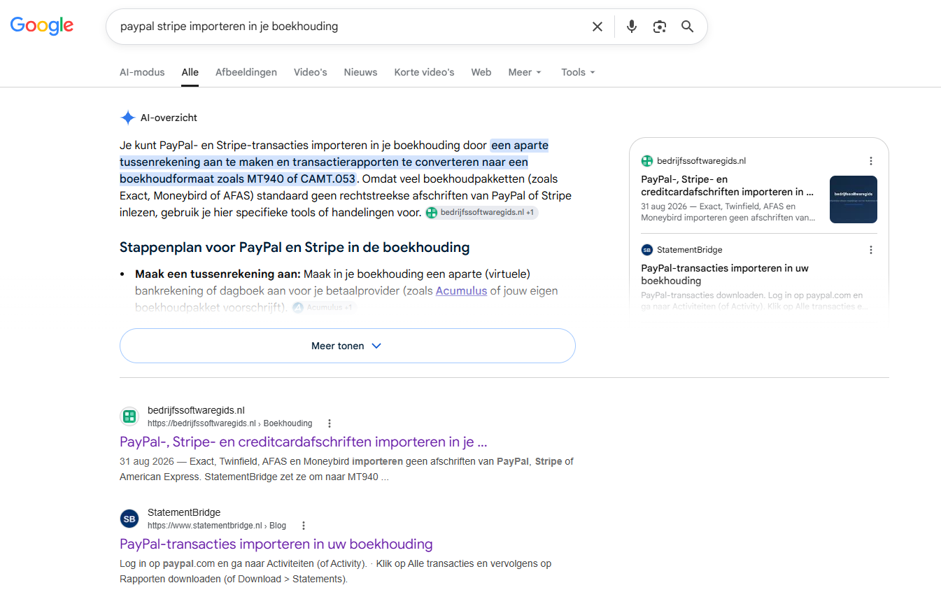 Google result on 10 September 2026: the sponsored Bedrijfssoftwaregids article as the first result and as a source in the AI overview